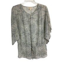 Michael Kors Womens Shirt Size XS Gray Paisley Sheer Short Sleeve Key Hole  - $23.37