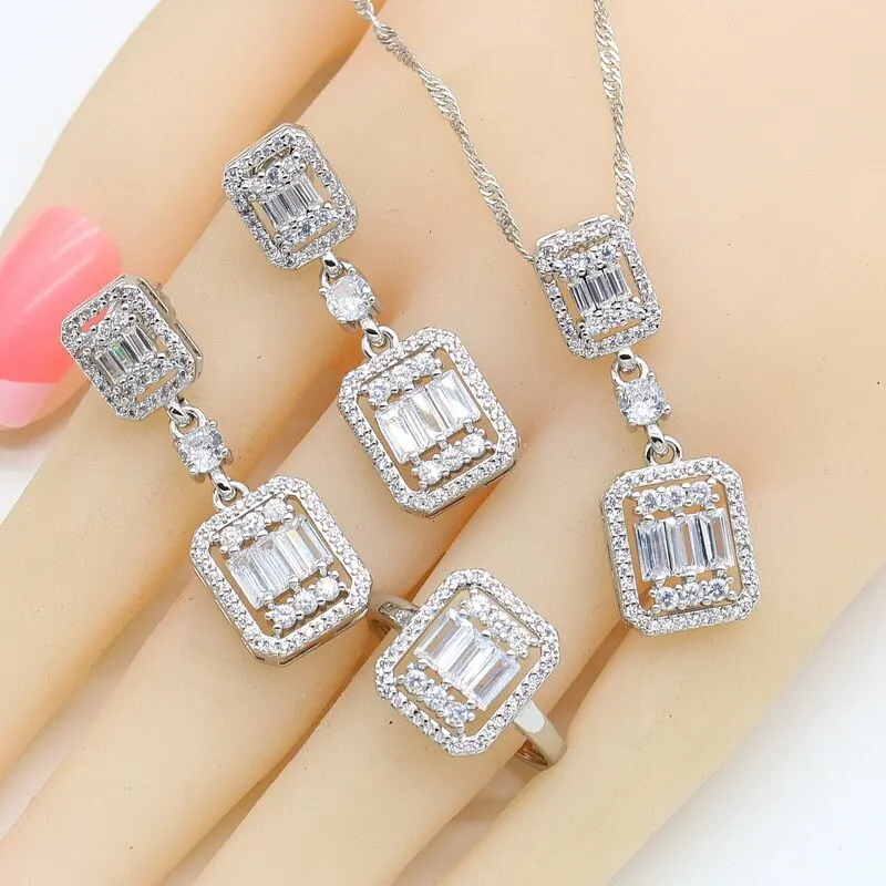 White Zircon Green Peridot 925 Silver Jewelry Sets For Women Pendant Earrings Ri - £26.12 GBP