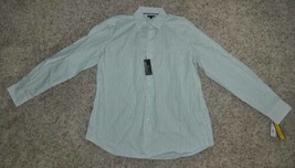 Mens Dress Shirt Apt 9 Green White Striped Button Front Long Sleeve $44 NEW-sz L - £14.08 GBP