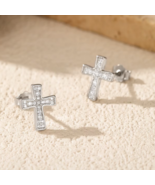 Delicate 925 Sterling Silver Dazzling Moissanite Cross Personality Stud ... - $64.99