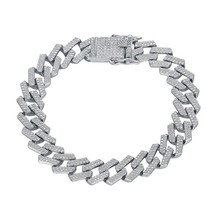 Men&#39;s Hip Hop Cubic Hollow Heavy Iced CZ Chain 925 Sterling Silver Bracelet - £139.96 GBP+