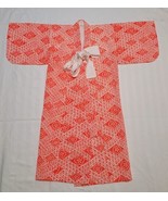 Vintage Japanese Child&#39;s Kimono - Orange &amp; White Geometric Floral Pattern  - £19.71 GBP