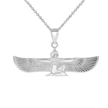 14K Solid White Gold Egyptian ISIS Goddess of Life Magic Winged Pendant Necklace - £310.05 GBP+