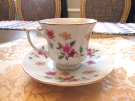 BONE CHINA TEACUP &amp; SAUCER H9 MULTI FLOWERS GOLD  MADE IN CHINA - $14.80