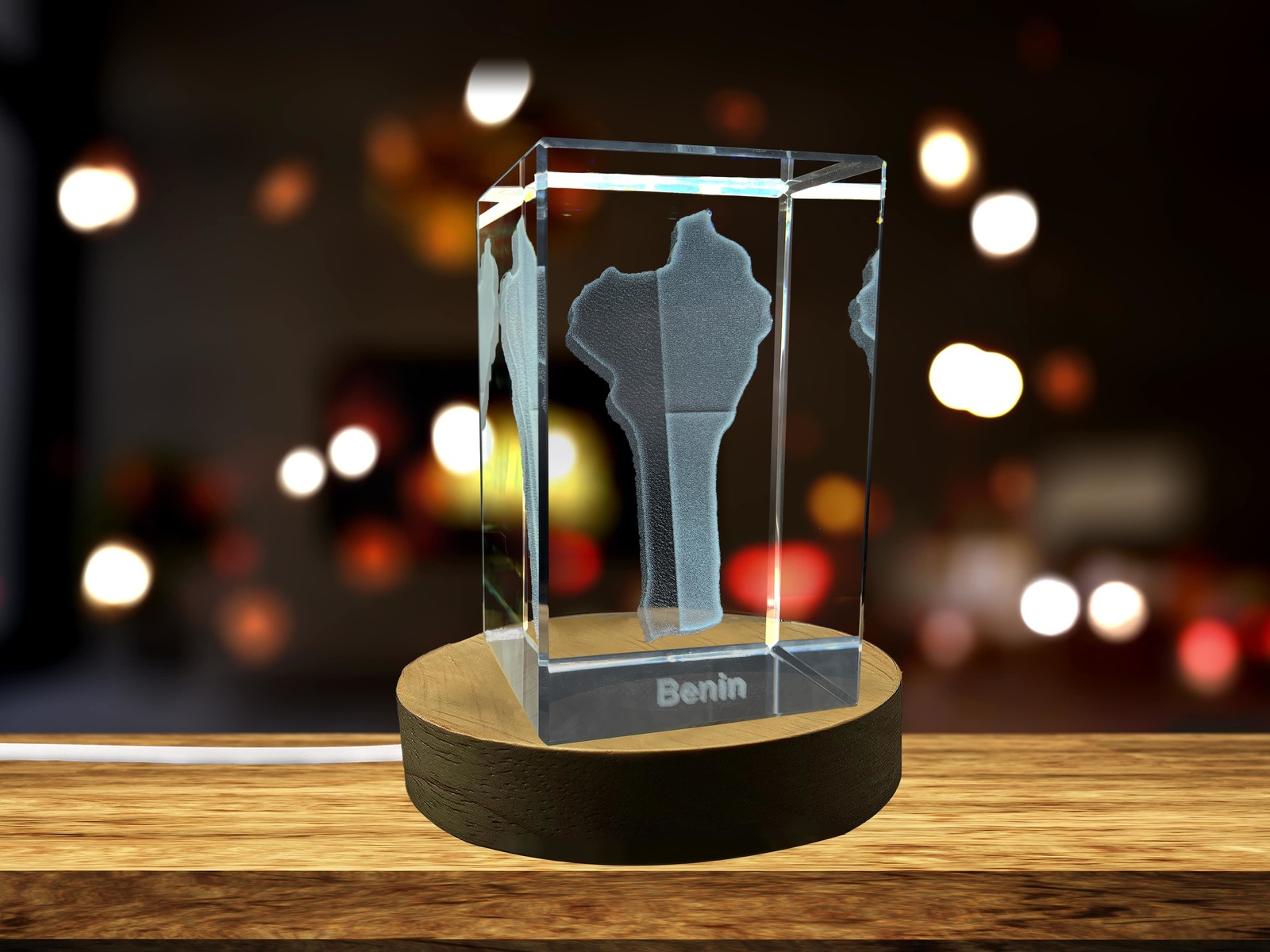 LED Base included | Benin 3D Engraved Crystal 3D Engraved Crystal Keepsake
