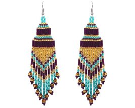 Extra Long Multicolored Seed Bead Chandelier Fringe Beaded Dangle Earrin... - $19.79