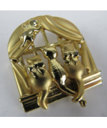 AJC Vintage Pin Brooch Brushed Gold CATS Windowsill Curtain Signed 80s - £10.29 GBP