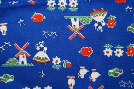 Sewing Cotton Quilting Fabric Craft Dutch Windmill Ducks Floral Royal Blue - $9.89