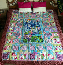 Handcrafted Reversible Unicorn Quilt and Two Matching Decorative Pillows - £131.41 GBP