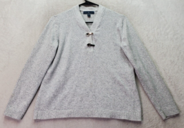 Karen Scott Sweater Women Petite Medium Gray Knit 100% Cotton Long Sleeve V Neck - £14.50 GBP