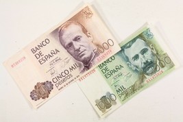 España, 2 Nota Lote (1979-1982) 1000 Pesetas Y 5000 Pesetas MB + Estado - $123.38