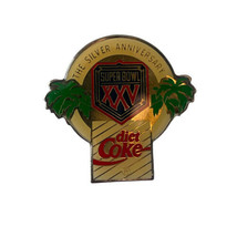 Vintage Super Bowl XXV Pin Football Diet Coke Silver Anniversary - £7.92 GBP