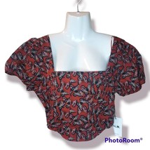 NWT O.L.M. Butterfly Corset Puff Sleeve Cropped Top sz L - £21.89 GBP