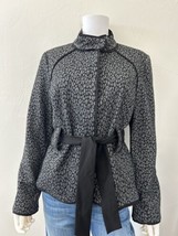 Sandro Knit Jacket Belted Grey Black Leopard Print Long Sleeve Women’s L... - £44.33 GBP