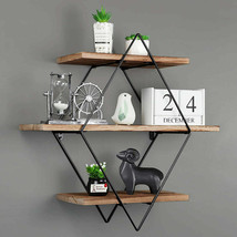 Rustic Wood Geometric Style Wall Floating Shelves For Bedroom Bathroom Kitchen - £37.98 GBP