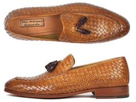 Paul Parkman Mens Shoes Loafers Camel Woven Tassel Slip-On Handmade WVN44-CML - £347.64 GBP
