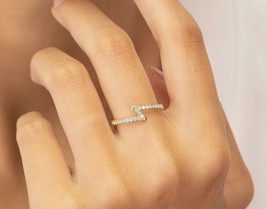 1Ct Real Moissanite Tester Pass Lightning Bolt Band Ring 14K Yellow Gold Plated - £71.75 GBP