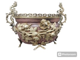 antiker Topf.  Pflanzgefäß, Bronzerosen und Kupfer, französischer Herkunft - £360.54 GBP