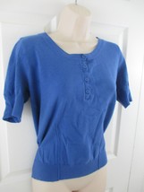 Mossimo Knit Top Blue Women&#39;s Large 1/2 Button Cotton Blend Stretch Shor... - £7.85 GBP