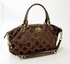 Large Brown Coach Sophia canvas leather Dotted Op Art Satchel purse! - $122.76