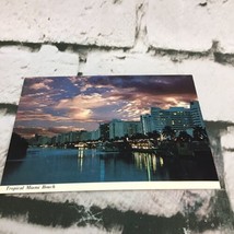 Vintage Postcard Tropical Miami Beach Hotels Dusk  - £3.09 GBP