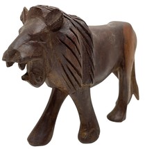 Vintage Roaring Lion Hand Carved Wood Sculpture Figurine Pacing Male Lion 6.5” - £15.56 GBP