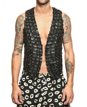 Men Studded Philipp Plein Leather Vest Leather Patches Joined With Studs Style - £237.73 GBP