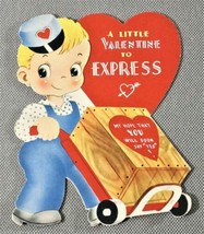 Vtg Delivery Express Boy Crate Cute Die Cut Valentines Greeting Card - £7.12 GBP