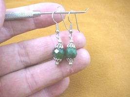 (ee405-10) 10 mm Green Jade Canada gemstone 1 bead + silver caps dangle earrings - £11.19 GBP