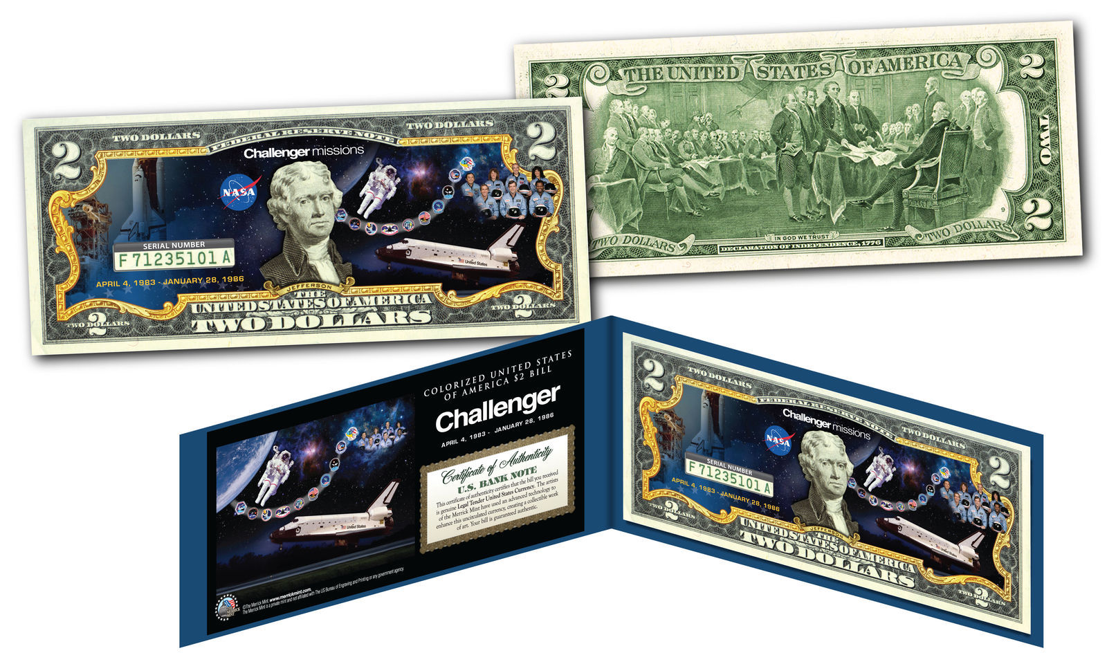 Primary image for Space Shuttle CHALLENGER Missions Official Legal Tender U.S. $2 Bill NASA