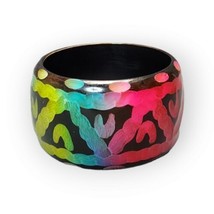 Vintage Multicolor Chunky Statement Bangle Bracelet Carved Rainbow 1.75&quot; Wide - £17.11 GBP