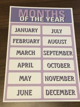 Months of the Year - 13 x 19 - Educational poster for Kindergarten or Pr... - £11.50 GBP