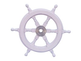 [Pack Of 2] Deluxe Class White Wood and Chrome Ship Decorative Steering Wheel... - £54.78 GBP