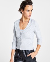 $80 Inc International Concepts Imitation Pearl Button Down Cardigan Gray Small - £19.18 GBP