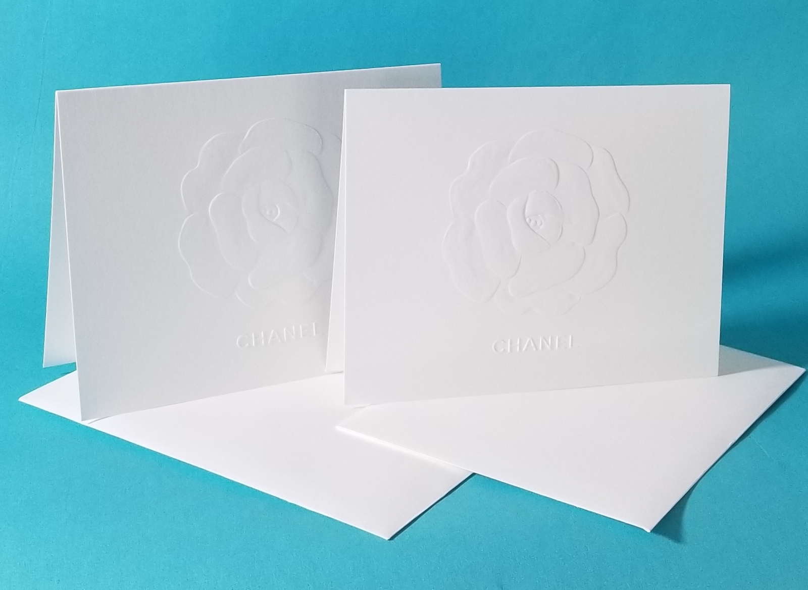 2 × CHANEL GIFT CARDS WITH EMBOSSED CAMELLIA - £8.65 GBP