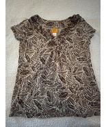 Ruby Rd. Size Small Top Blouse Brown And White Beaded Neckline - $220.06 MXN