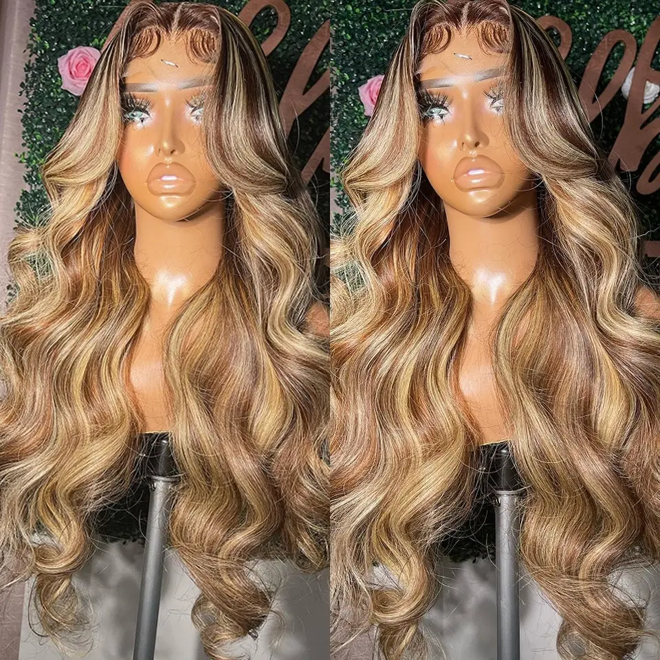 13x6 Hd Lace Frontal Wig Honey Blonde Body Wave Lace Front Wig Highlight W - £61.14 GBP+