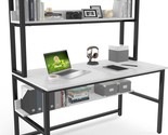 Aquzee Computer Desk With Hutch And Bookshelf, 55&quot; White Home, Easy Asse... - $258.96