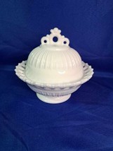 Vintage Ribbed Lace Edge Footed Milk Glass Candy Dish Bowl With Cover 6”... - $18.69