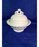 Vintage Ribbed Lace Edge Footed Milk Glass Candy Dish Bowl With Cover 6”... - £14.66 GBP