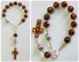 Catholic Travel Rosary Chaplet Vintage Cognac Baltic Amber and Sterling Silver - £173.11 GBP