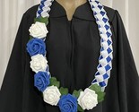 Graduation Lei Flower Royal Blue White Roses Flowers Leaves Four Braided... - $50.00