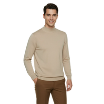 Men's Sweater Knit By BRANGO Turkey Mock Neck Cotton Blend 21050 Beige image 5