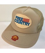 Shell Oil Free Country SnapBack Trucker Hat Embroidered Patch Beige Clea... - £19.54 GBP