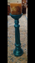 turquoise wooden candle holder with candle 24" total - £39.95 GBP