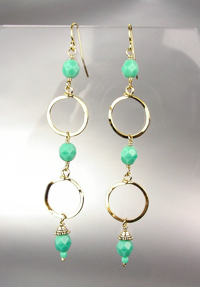 Primary image for CHIC Double Gold Rings Blue Turquoise Crystal Beads Long Dangle Earrings Boho