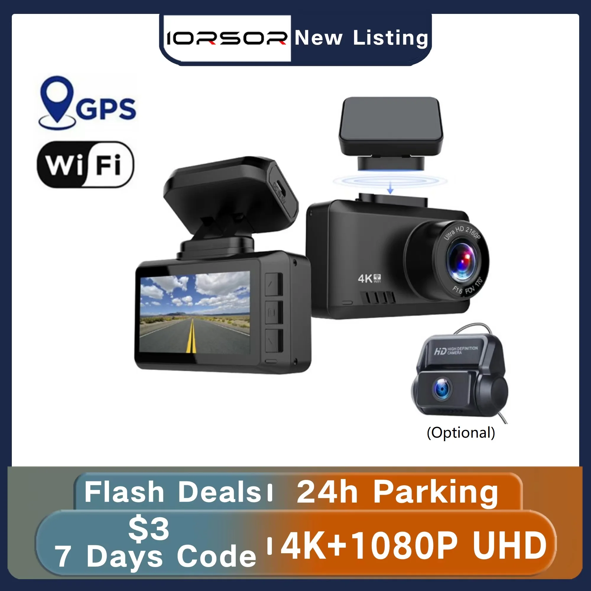 Dashcam 4K GPS WIFI 24h Parking Monitor Dash Cam for Car Camera Mini Dvr Para - £79.57 GBP+