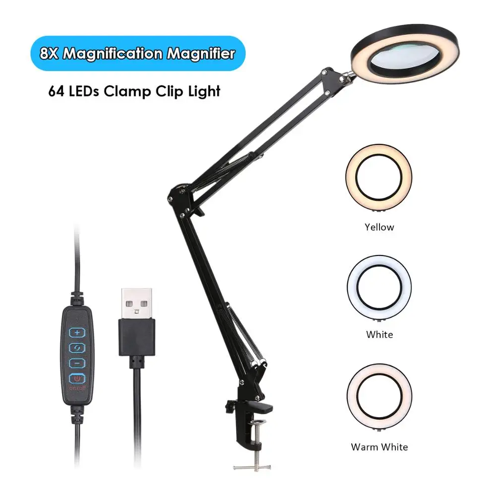 KKMOON 8X Illuminated Magnifier USB 3 Colors 64 LED Magnifying Gl for Soldering  - $294.38