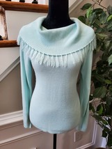 VTG Crystal Kobe Blue 100% Acrylic Long Sleeve Cowl Neck Knit Sweater Size S - £22.38 GBP