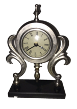 Pewter BOMBAY All Metal Clock With Granite Base;  Working BUT read the c... - $10.67